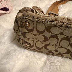 Coach Signature Logo Satchel Top Handle Tan/Brown w/ Snap Wallet & Charm