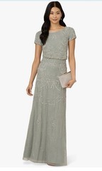 Adrianna Papell Women’s Bead Blouson Long Dress / Size 10 / Color Sage