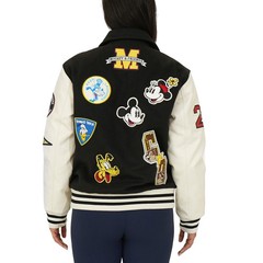 Disney Adult Unisex Varsity Jacket 12 Disney Patches Striped Trim and Cuffs