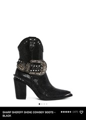 Dolls Kill Sharp Sheriff Shine Black Leather Ankle Boots Studded Buckle 7.5