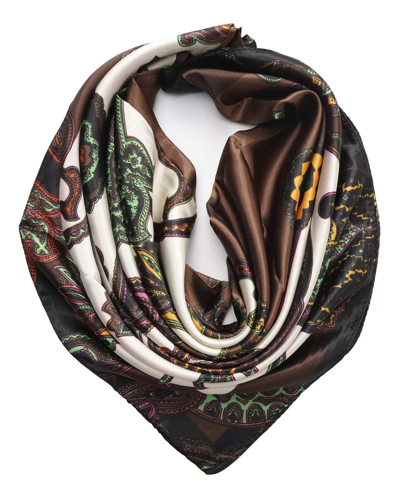 YOUR SMILE Silk Like Scarf Women’s Fashion Pattern 35”x35”, Brown Bandanna