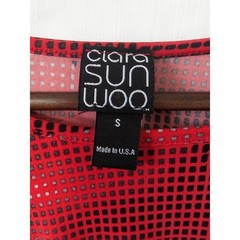 Ciara Sun Woo Red Black Geometric Print Tie Front Blouse Size S No Tuck Top