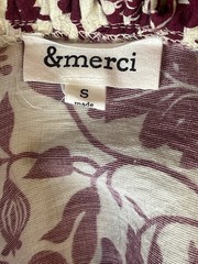 &merci Women’s Peasant Blouse S White Purple Floral Puff Long Sleeve Round Neck