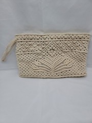 Crocheted Macrame Zippered Pouch 12×7.5 Cream