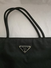 Vintage PRADA Tessuto Shoulder Bag Tote Black Nylon Double Shoulder Strap