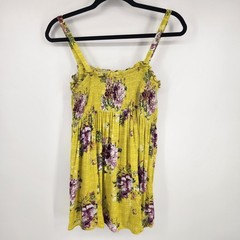 Torrid Womens Size 2 Yellow Floral Smocked Babydoll Cami Top Adjustable Strap