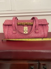 Gucci Ostrich Bullet Bamboo Gold Hardware Turn Lock Closure with Tag