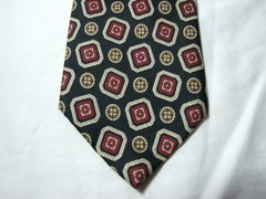 Vintage Imported Silk THOMAS AND THOMAS Geometric Black/Red Necktie Made USA