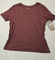 Avia Women’s Ribbed Seam Detail Short Sleeve Tee, Plus 22, Burgundy