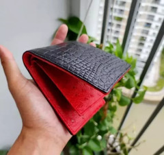 Real Black Red Ostrich Leather Bifold Wallet Men’s Wallet Handmade Card Holder