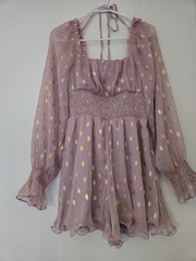 Endless Rose Pink/Gold Polka Dot Chiffon Smocked Balloon Sleeve Romper M