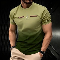 Men’s Paris Print T-Shirt 3D Gradient Oversized Casual Summer Short Sleeve Tee