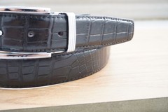 W 1.5 inch Black Genuine CROCODILE Belly LEATHER Skin Men’s Belt #M76