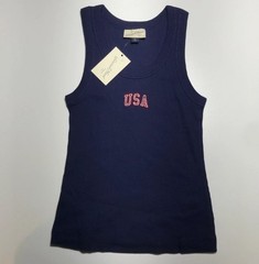 USA Tank Top Universal Thread Embroidered Ribbed Women M Size Blue Navy