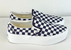 M5, W6.5-Vans Classic Slip-On Platform Checkerboard Shoe-Mist Blue/Gothic Grape