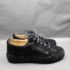 Giuseppe Zanotti Frankie Unfinished Paint Splatter Suede Mens 7 Black Sneakers