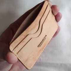 handmade natural veg tan real leather card holder 3 pocket infused with wax