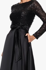 Xscape Black Sequin Satin Skirt Long Sleeve Ballgown Size 14W $279