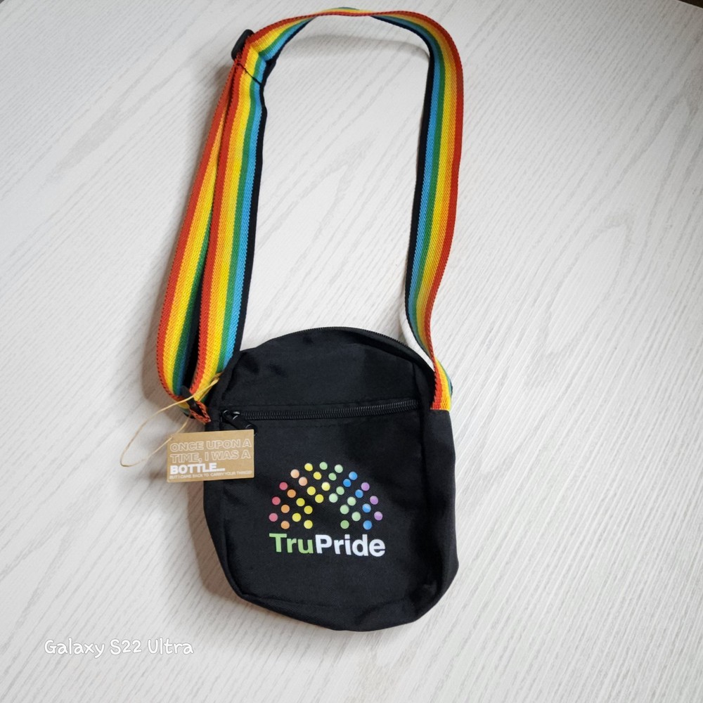 TruPride Black Small Crossbody Bag Rainbow Adjustable Strap Zip Closure