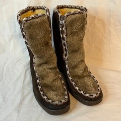 Vtg Quoddy Women’s Boot Sz 7 Shearling Lined Faux Fur Moccasin Brown Tan Snow
