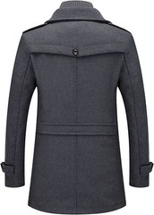 Men’s Thermal Single Breasted Wool Blend Coat Business Peacoat Detachable Zipper