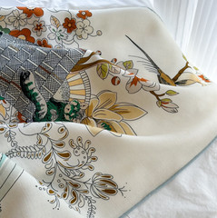75% Cashmere 25% Silk Wrap Scarf Green garden Print Double Face Print Shawl 53”