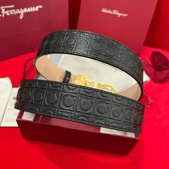 Ferragamo Italian leather belt Gold Gancini Buckle width 3.5cm/1.37inch