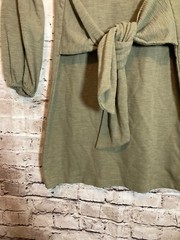 R. Vivimos Dress Womens Small Mustard Muted Green Front Balloon Sleeve Textured