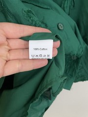 Cherry Betty Texture Floral Button Down 3d Ruffle Neck Top- Hunter Green Size XL