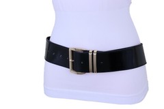 Women Black Wide Waistband Fashion Belt Gold Metal Buckle Comfortable Fit M L XL