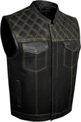 SOA Men’s Motorcycle Club Denim & Leather Vest Concealed Carry Pocket Multicolor