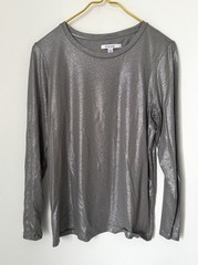 Chico’s Touch Of Cool Silver Foil Metallic Long Sleeve T-Shirt Sz 1 (US Medium)