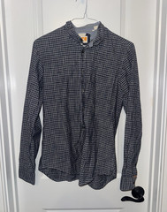 BOSS Orange Men’s M Regular Blue Gray Check Long Sleeve Point Collar Button-Up