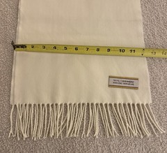 Cashmere Ivory Italian Fringe Rectangle Scarf 70x12in Solid Hand Wash Only