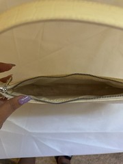 Cream Crocodile Embossed Shoulder Bag Rectangle Zip Closure Silver Hardware