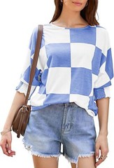 Women’s 3/4 Sleeve Crewneck T-Shirt Casual Loose Fit Soft Basic Blouse Top