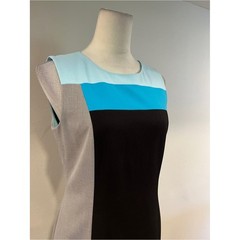 Calvin Klein Black Sheath Dress with Light Blue & Turquoise Panels