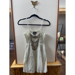 Angie Ivory Silver Lurex Smocked Beaded Bib Cami Top P2663 Boho Festival S