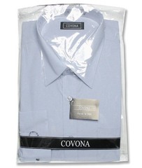 Mens Solid Powder Blue Color Dress Shirt with Convertible Cuffs sz 15 1/2 32/33