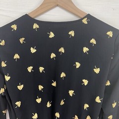 & Other Stories Mini Wrap Dress Size 0 Black Gold Leaves Long Sleeve Twee