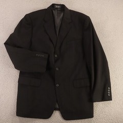 Jeffrey Banks Jacket M Black 100% Wool Twill Worsted Blazer Sport Coat 42R