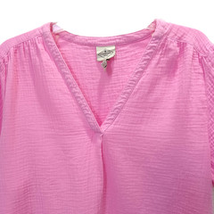 St. John’s Bay Women’s XL Pink 100% Cotton V‑Neck Short Sleeve Top High‑Low Hem