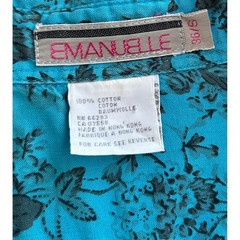 Emanuelle Vintage top Turquoise Floral, cotton, Boho, cottage core, retro. A85.