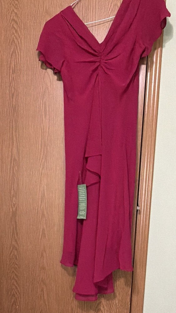 SLNY Raspberry Cowl Neck Rhinestone Shoulder A-Line Knee Dress 10 9170725
