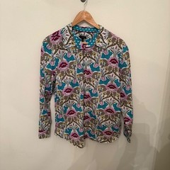 Talbots Button Down Shirt Womens L Multi Color Excellent Floral Paisley Dot Trim