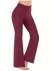 Women’s Flared Pants with Pockets, Flared Leg Yoga Pants High Waist Fitness