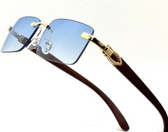 Mens CLASSY Style Wood Buff Retro 90s Hip Hop Rapper Gangster Blue Sunglasses
