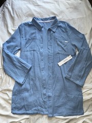 Nicole Miller New York Blue Cotton Gauze Collared Long Sleeve Button-Down M NWT