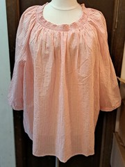 Catherines Blouse Size 5X 34 36 W New Orange White Striped Elastic Neckline