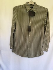 New Claiborne Mens M Medium Green Striped Button Up Long Sleeve Shirt 331